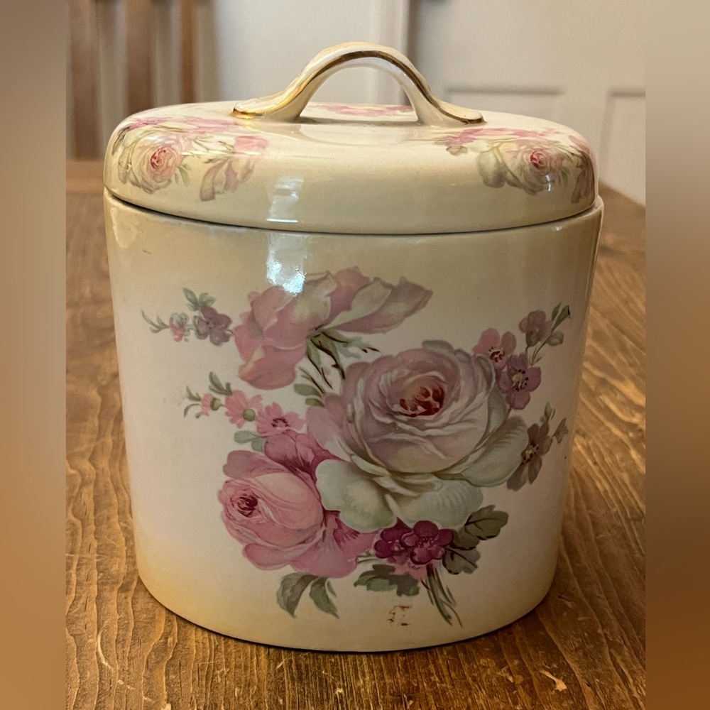 VTG James Kent Rose Themed ceramic canister with lid
